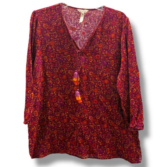 Matilda Jane‎ Enchanted Garden Coral Reef Gauze Medallion Printed Blouse 2X - Picture 2 of 5